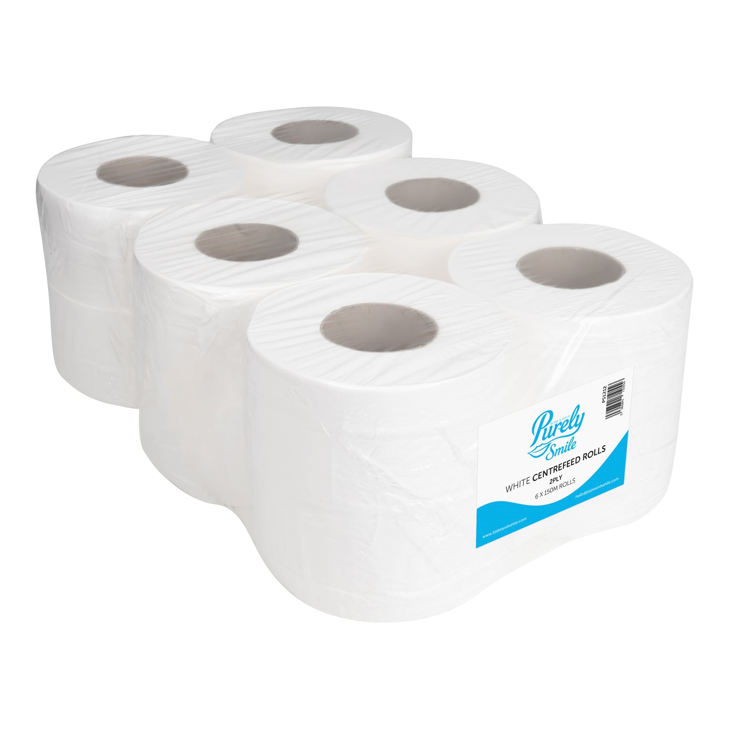 Purely Smile 2-Ply Centrefeed Rolls (150m, White, 6 Pack) - Eco-Friendly & Long-Lasting