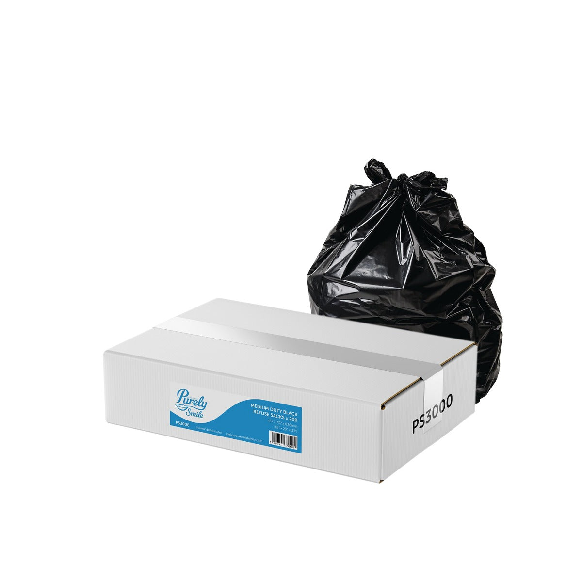 Purely Smile Black Bin Liners (200 Pack) - Strong & Eco-Friendly