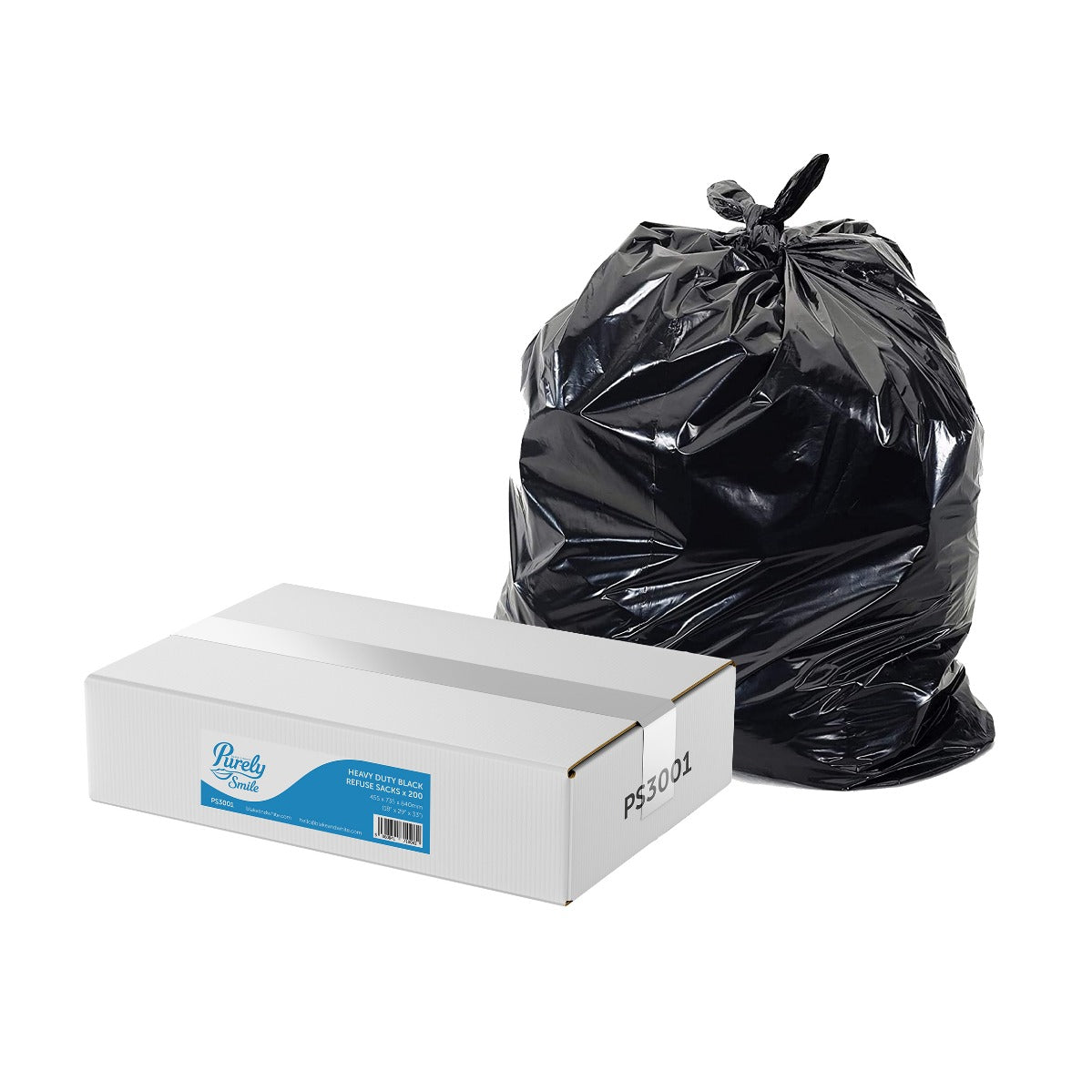 Purely Smile Heavy Duty Black Bin Liners (200 Pack)