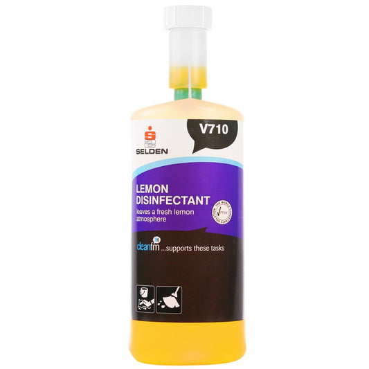 Selden V710 1L Lemon Disinfectant Cleaner (Kills 99.99% Bacteria)