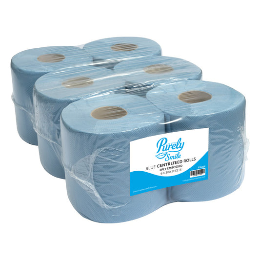 Purely Smile Centrefeed Rolls 2ply 300 Sheet Blue Pack of 6