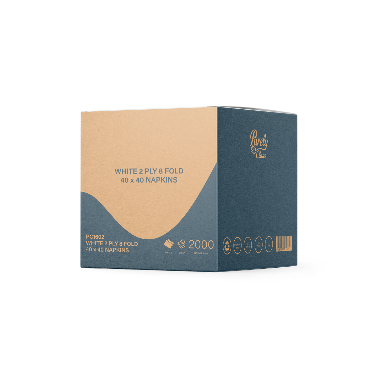 Purely Class 2ply White 40 x 40 8/Fold Napkins Case of 2000