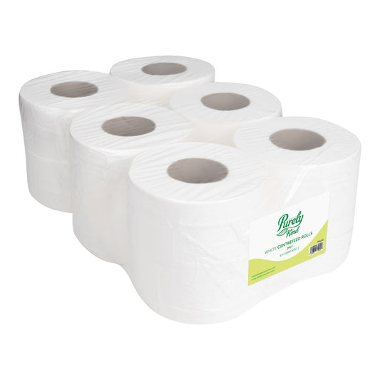 Purely Kind Centrefeed Rolls (2-Ply, 100m, White, 6 Pack)