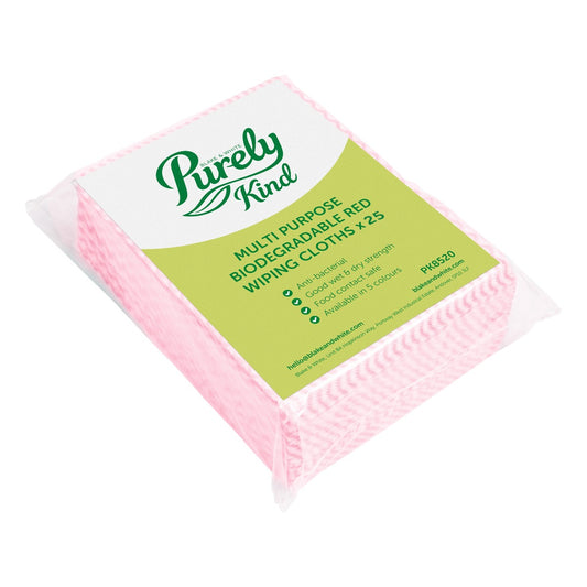 Purely Kind Eco Multipurpose Wiping Cloths Red Pack of 25