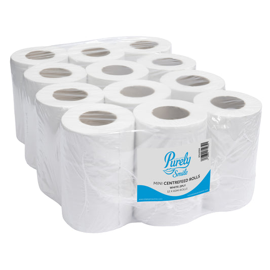 Purely Smile Mini Centrefeed Rolls 2ply 60m White Pack of 12