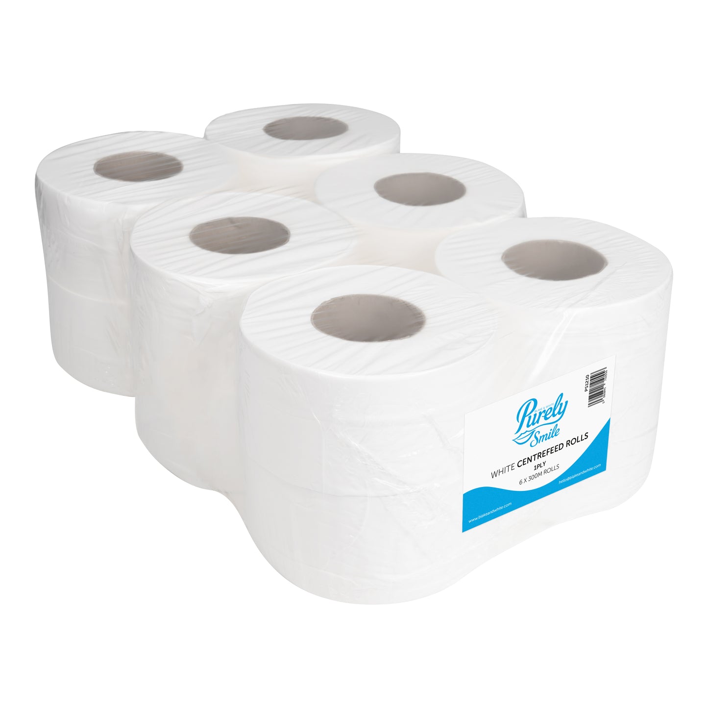Purely Smile Centrefeed Rolls 1ply 300m White Pack of 6