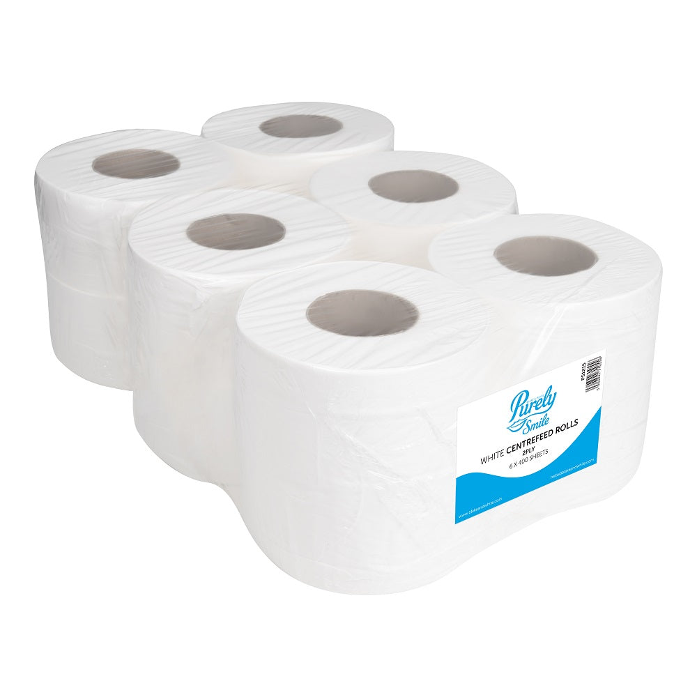 Purely Smile Centrefeed Rolls (White, 2-Ply, 400 Sheets/Roll) - Bulk Pack of 6