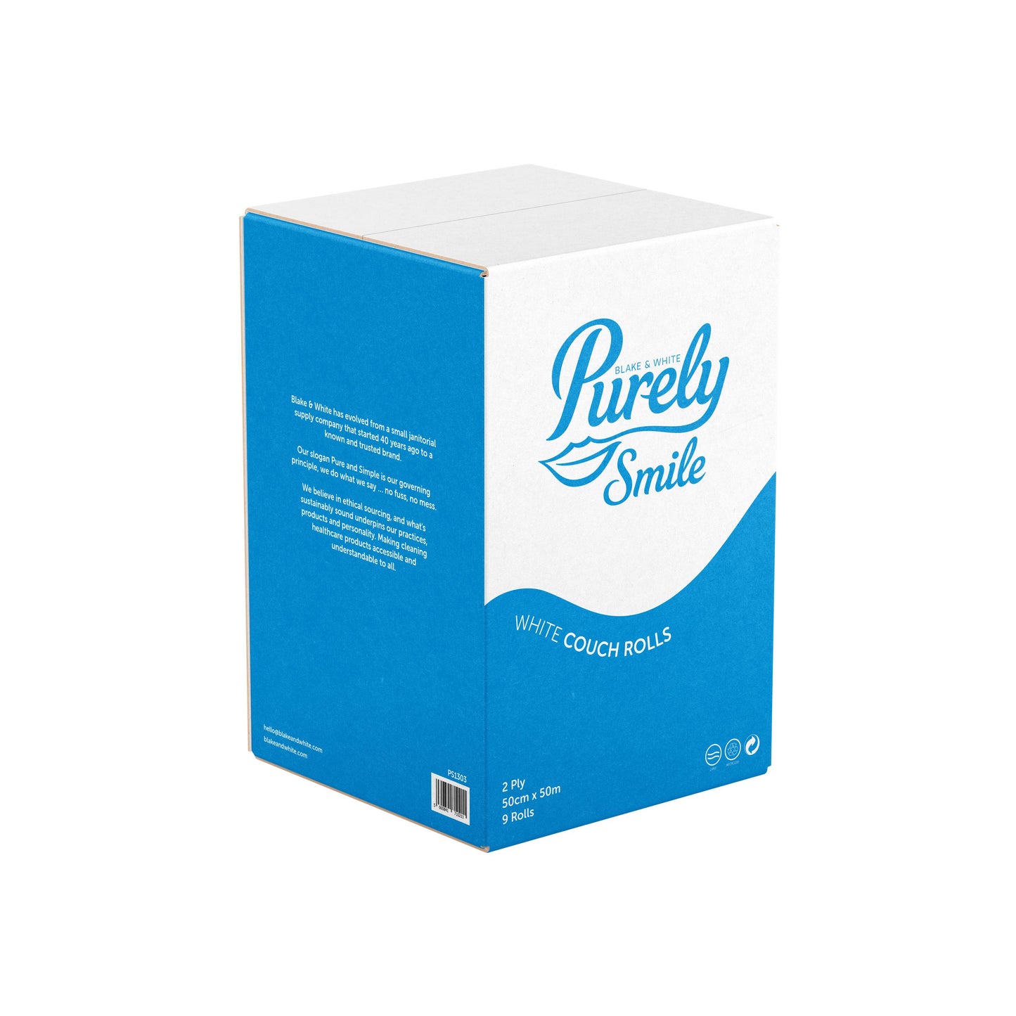 Purely Smile Couch Roll 50cm x 40m 2ply White Pack of 9