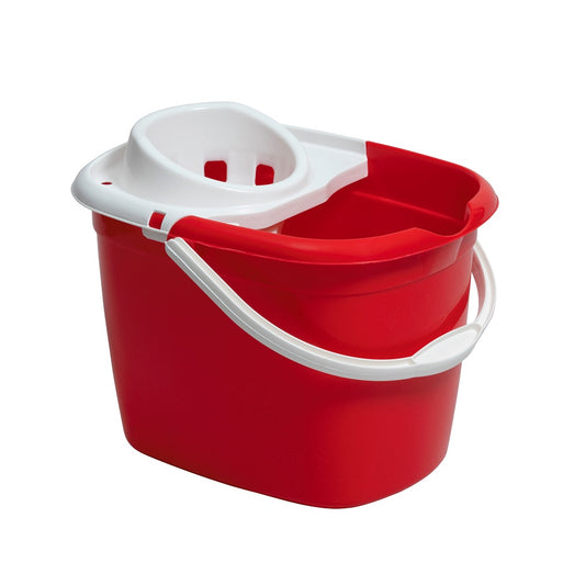 Purely Smile Plastic Mop Bucket with Wringer - 15L Red