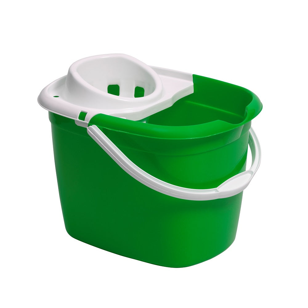 Purely Smile Green Plastic Mop Bucket with Wringer - 15L