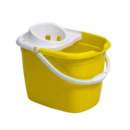 Purely Smile Plastic Mop Bucket with Wringer 15 Litre Yellow